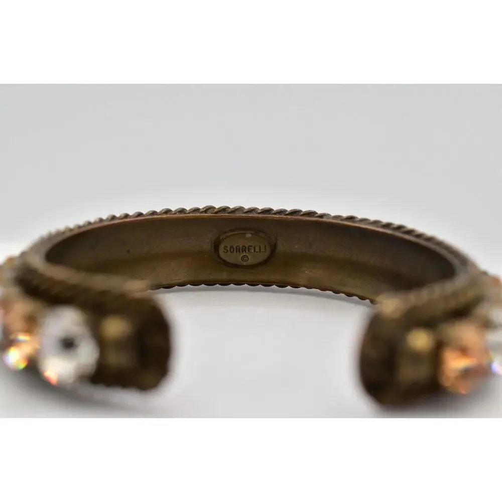 Sorrelli Vintage Crystal Cuff Bangle Aurora Borealis Chocolate Brass Signed BinO